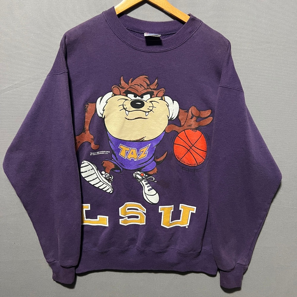 Vintage 1996 Hanes LSU Taz Tasmanian Devil Basketball Sweatshirt Purple Large